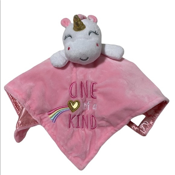Baby starters pink white unicorn lovey security blanket - Picture 2 of 5